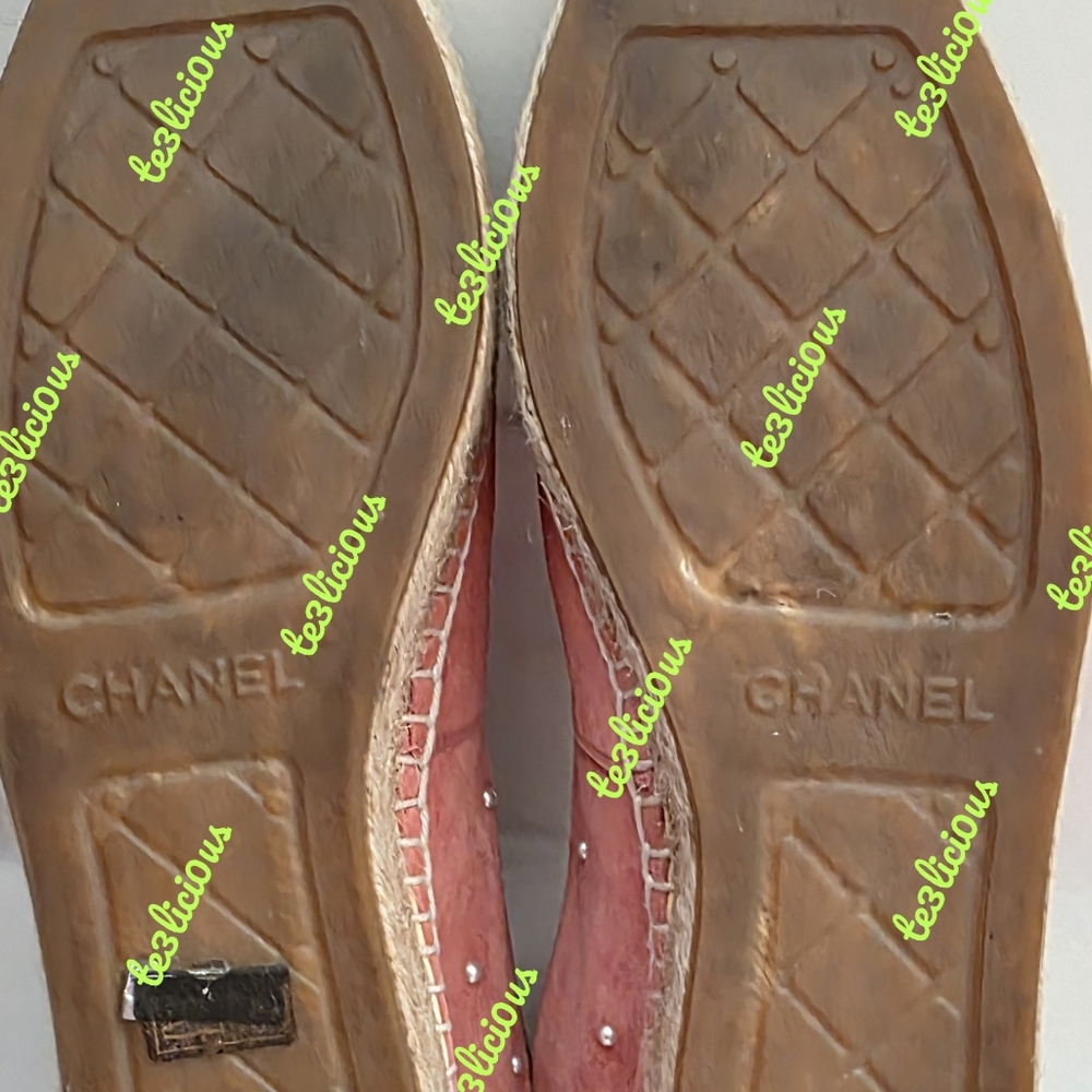 CHANEL 17B SUEDE PEARL PINK ESPADRILLES SIZE 38 *PRE-OWNED* - Picture 8 of 13